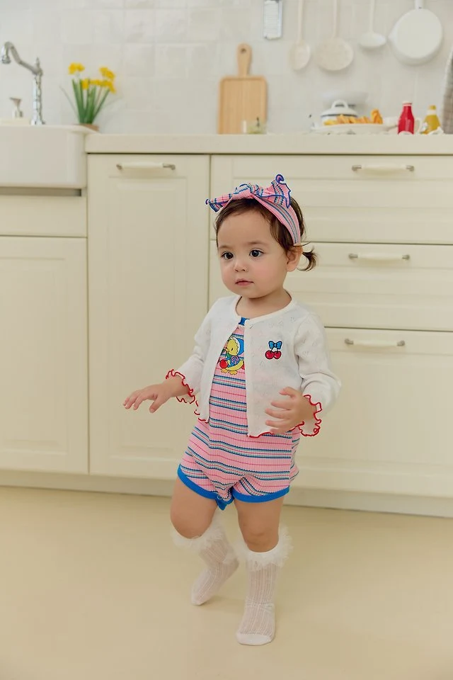 Sera - Korean Baby Fashion - #smilingbaby - (Bebe) (Hairband Set) Cherry Strap Sleeveless Suit - 3