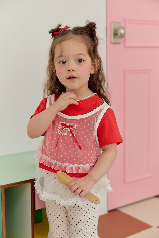 Sera - Korean Children Fashion - #prettylittlegirls - Dot Mesh Layered Tee - 4