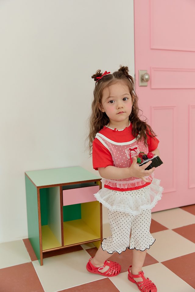 Sera - Korean Children Fashion - #toddlerclothing - Dot Mesh Layered Tee - 5