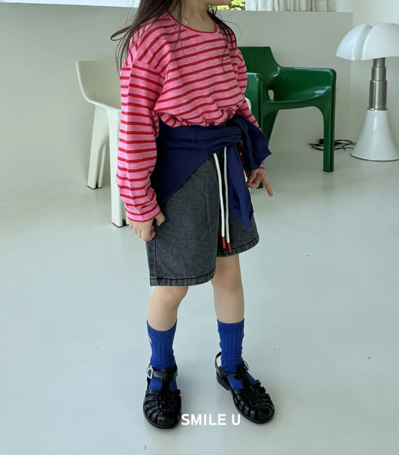 Smile U - Korean Children Fashion - #childrensboutique - Summer String Denim Pants - 9