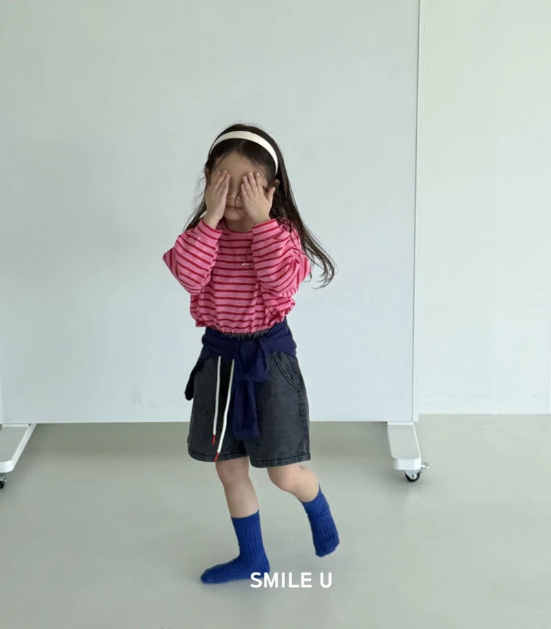 Smile U - Korean Children Fashion - #toddlerclothing - Summer String Denim Pants - 6