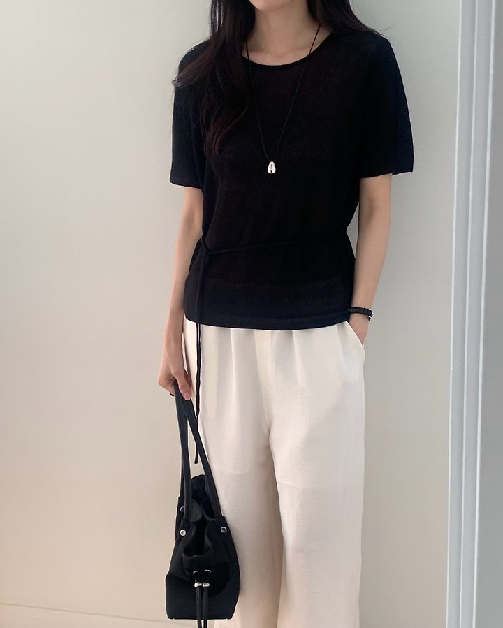 Something Else - Korean Women Fashion - #momslook - Moz String Short Sleeve Knit - 10