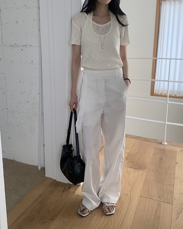 Something Else - Korean Women Fashion - #momslook - Rough Linen Sleeveless Short Sleeve Knit Set - 10