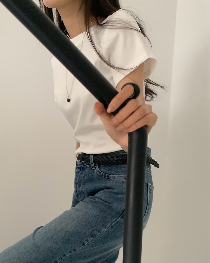 Something Else - Korean Women Fashion - #momslook - Heg Boat Neck Short Sleeve Tee - 7