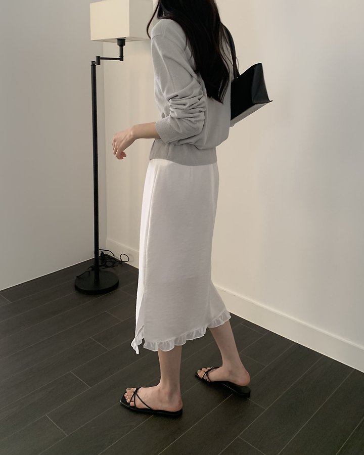 Something Else - Korean Women Fashion - #momslook - Sand Frill Slit Skirt - 8