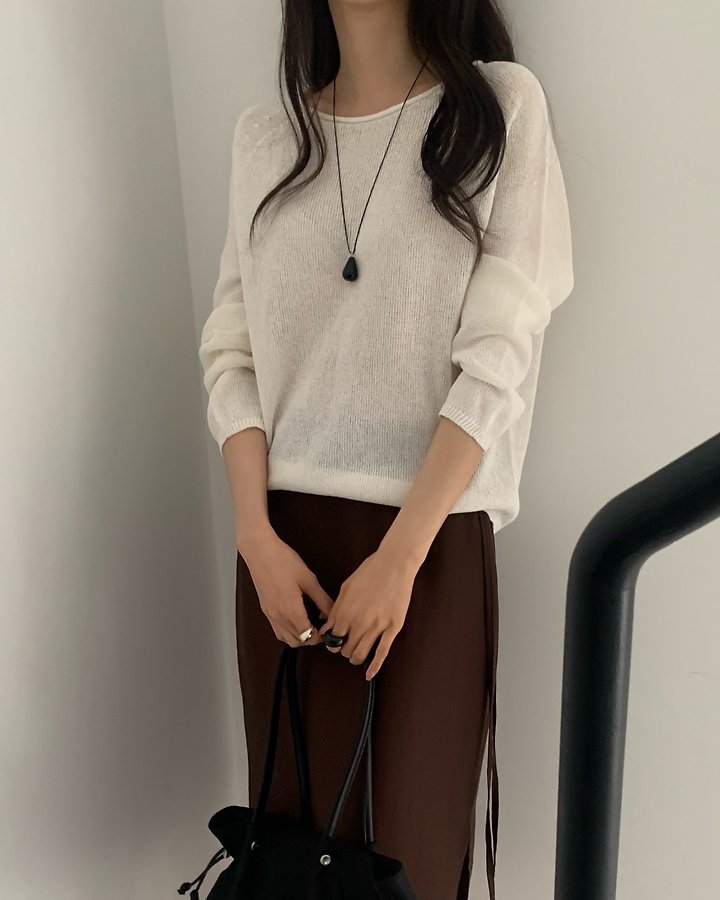 Something Else - Korean Women Fashion - #momslook - Net Summer Knit (Long Sleeve) - 5