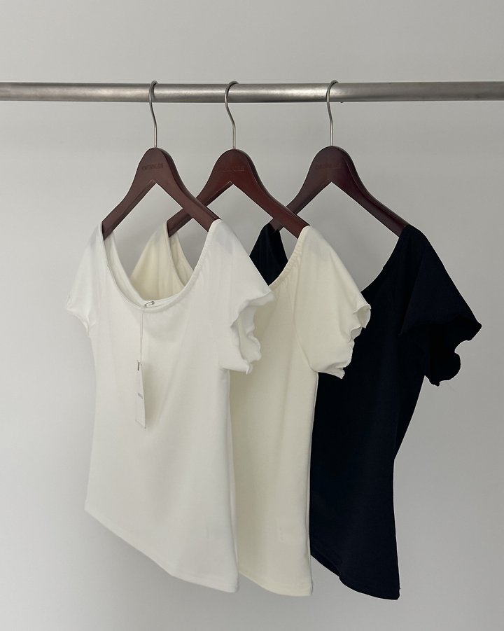 Something Else - Korean Women Fashion - #momslook - Way Off-Shoulder Short Sleeve Tee - 12