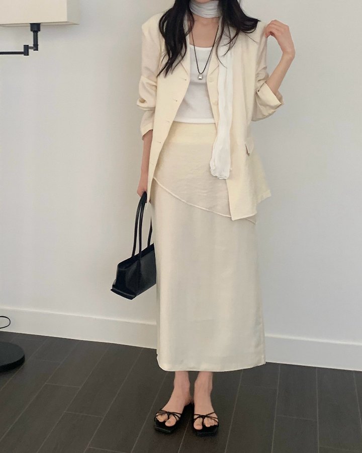 Something Else - Korean Women Fashion - #momslook - Sheer Diagonal Panel Skirt - 3