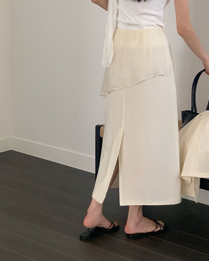 Something Else - Korean Women Fashion - #momslook - Sheer Diagonal Panel Skirt - 5