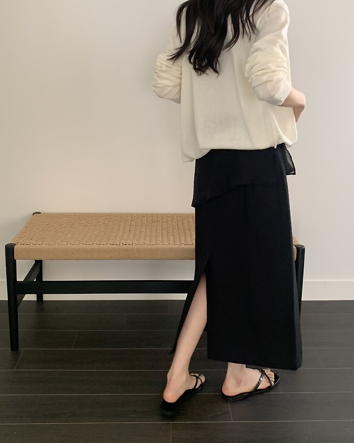 Something Else - Korean Women Fashion - #momslook - Sheer Diagonal Panel Skirt - 9