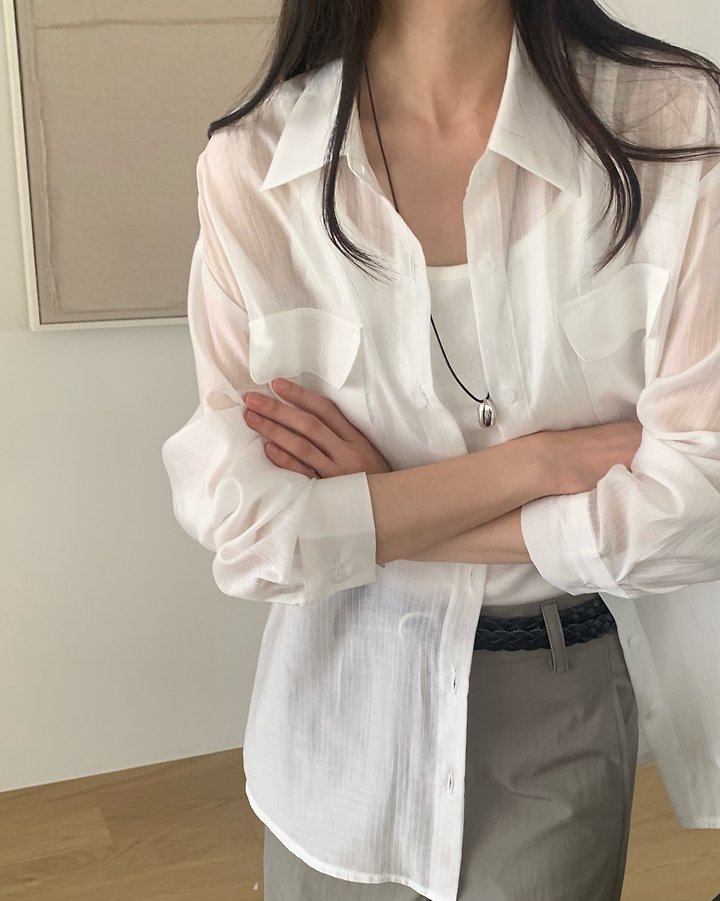 Something Else - Korean Women Fashion - #momslook - Dove Tencel Slit Shirt