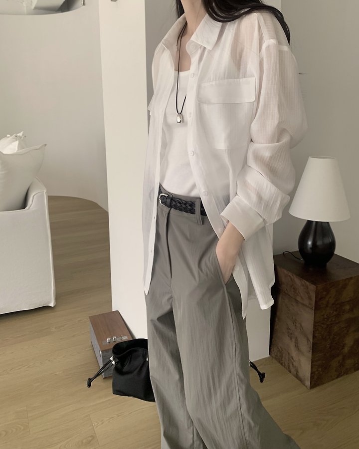 Something Else - Korean Women Fashion - #momslook - Dove Tencel Slit Shirt - 3