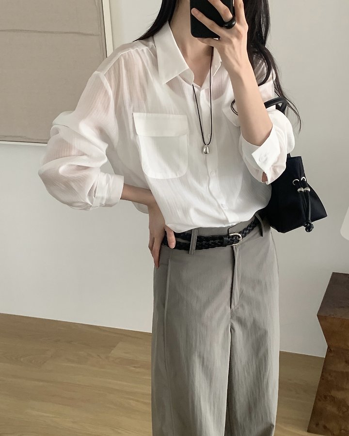 Something Else - Korean Women Fashion - #momslook - Dove Tencel Slit Shirt - 9