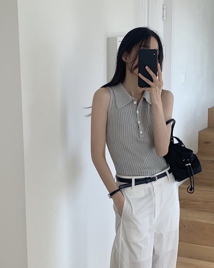 Something Else - Korean Women Fashion - #momslook - Noah Collar Sleeveless Knit