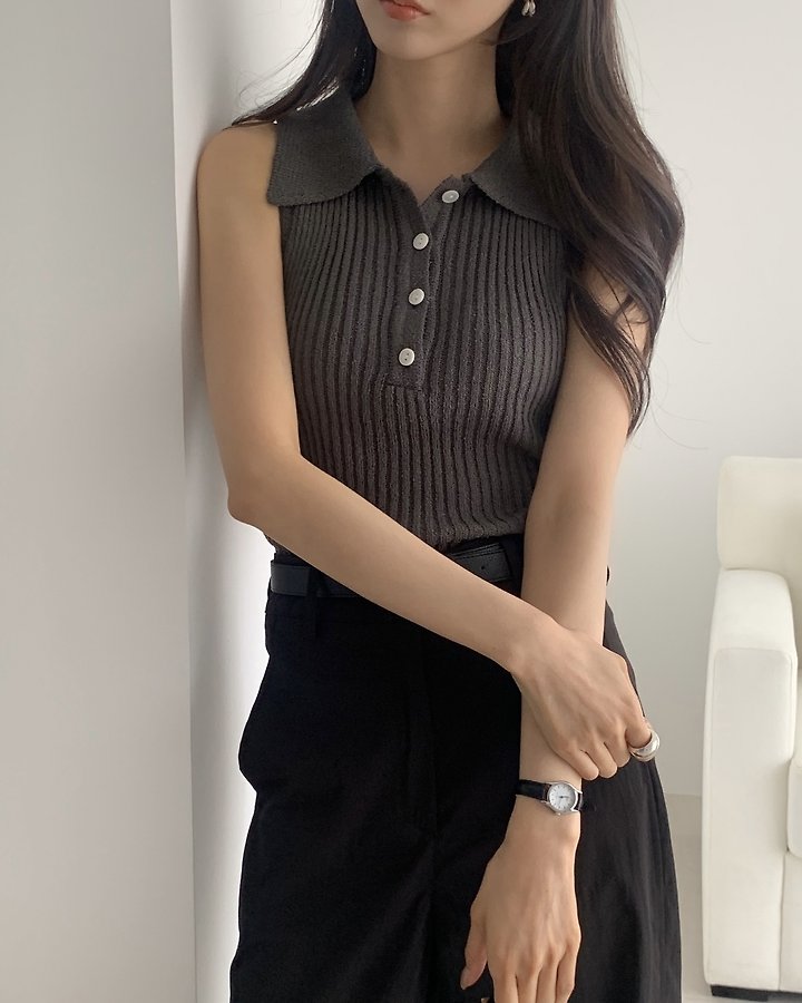 Something Else - Korean Women Fashion - #momslook - Noah Collar Sleeveless Knit - 5
