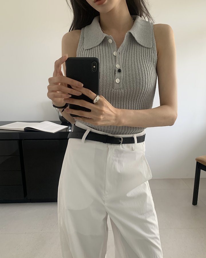 Something Else - Korean Women Fashion - #momslook - Noah Collar Sleeveless Knit - 9