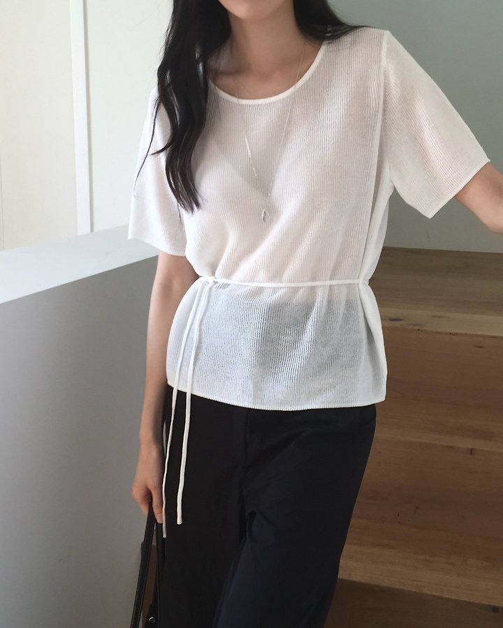 Something Else - Korean Women Fashion - #pursuepretty - Moz String Short Sleeve Knit - 2