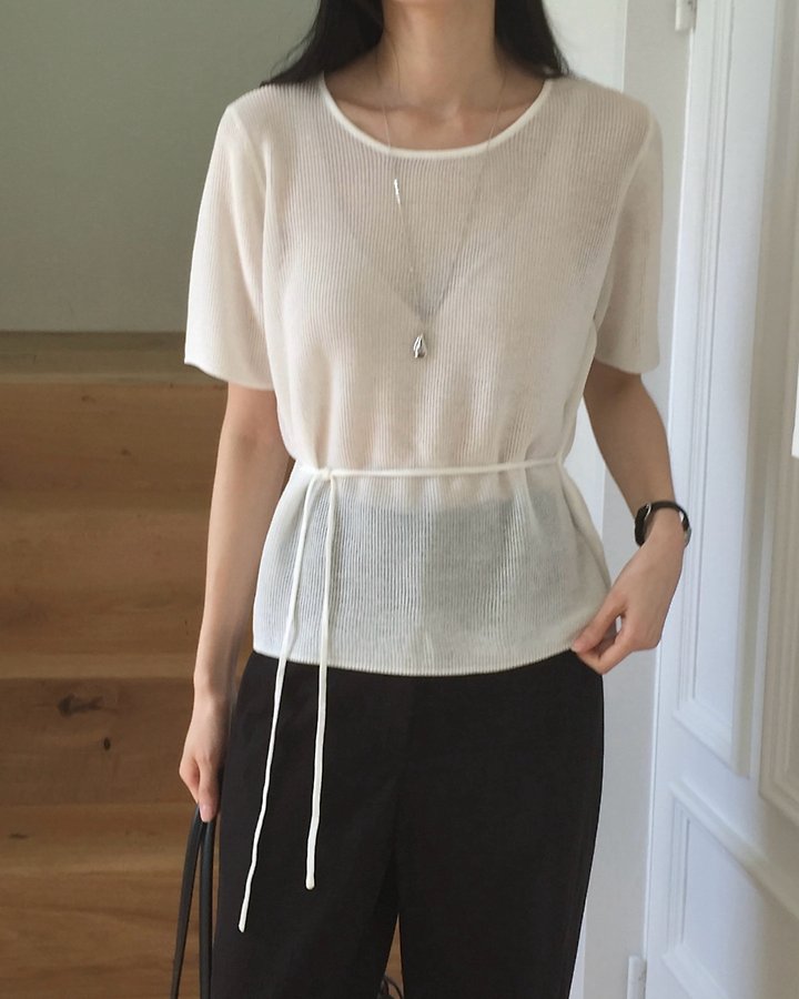 Something Else - Korean Women Fashion - #thatsdarling - Moz String Short Sleeve Knit - 6