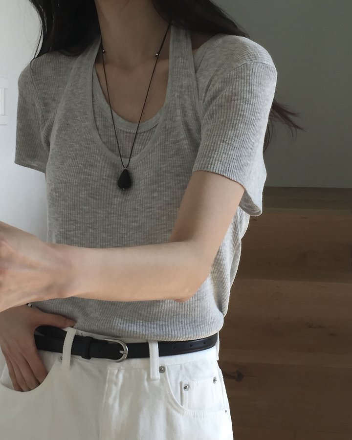 Something Else - Korean Women Fashion - #shopsmall - Rough Linen Sleeveless Short Sleeve Knit Set - 4