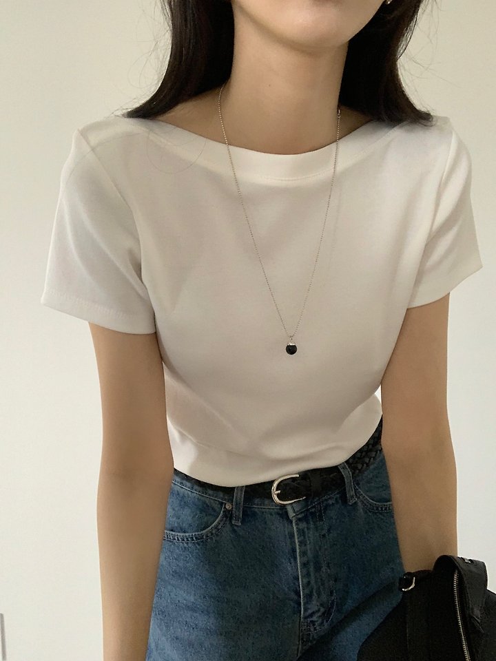 Something Else - Korean Women Fashion - #thatsdarling - Heg Boat Neck Short Sleeve Tee - 3