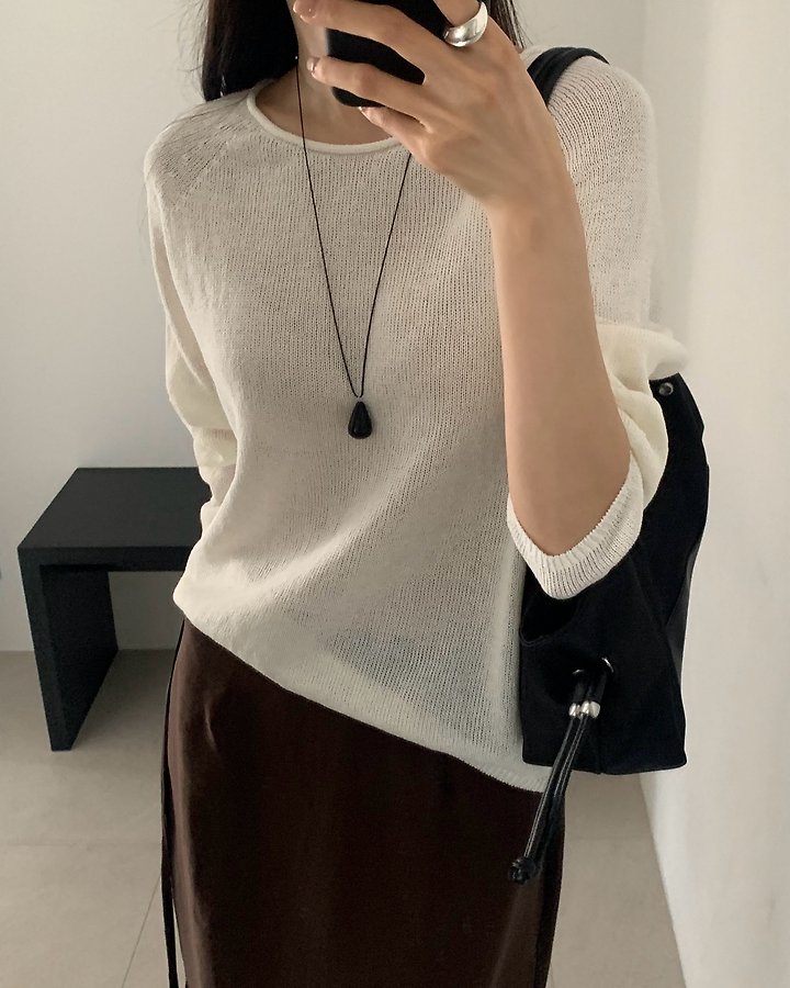 Something Else - Korean Women Fashion - #thelittlethings - Net Summer Knit (Long Sleeve) - 2