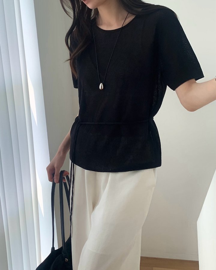 Something Else - Korean Women Fashion - #womensfashion - Moz String Short Sleeve Knit - 11