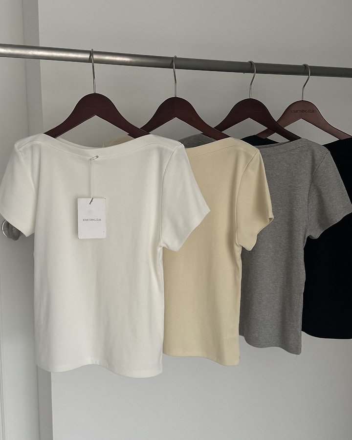Something Else - Korean Women Fashion - #womensfashion - Heg Boat Neck Short Sleeve Tee - 12