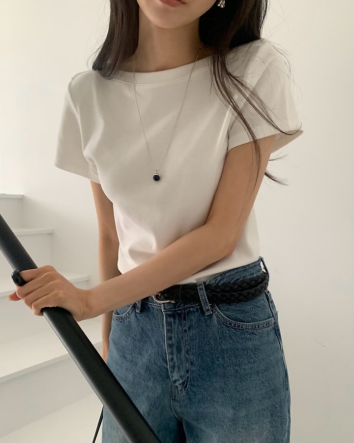Something Else - Korean Women Fashion - #womensfashion - Heg Boat Neck Short Sleeve Tee - 6