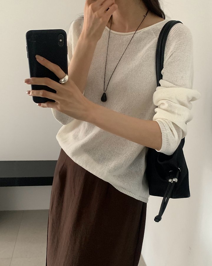 Something Else - Korean Women Fashion - #momslook - Net Summer Knit (Long Sleeve) - 4