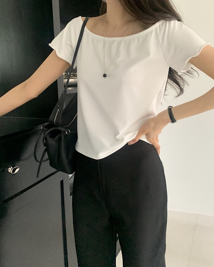 Something Else - Korean Women Fashion - #womensfashion - Way Off-Shoulder Short Sleeve Tee - 11