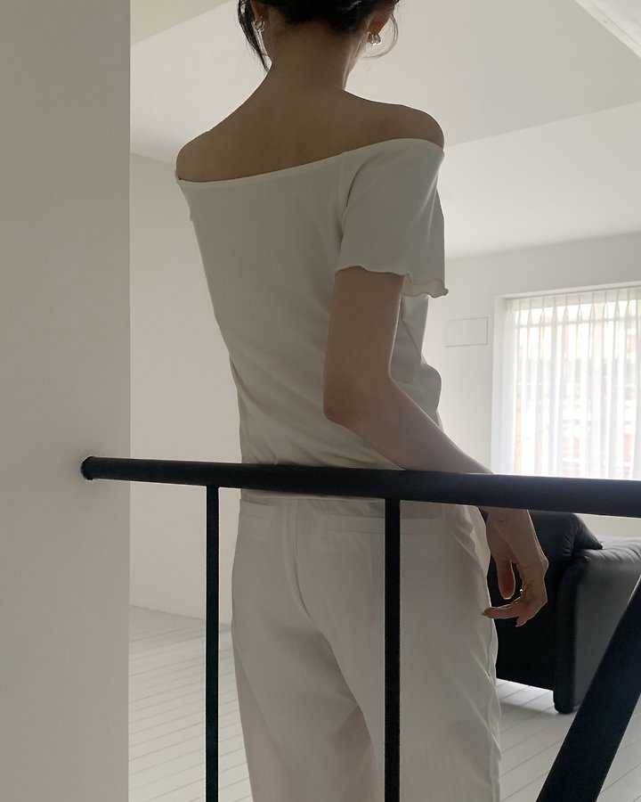 Something Else - Korean Women Fashion - #womensfashion - Way Off-Shoulder Short Sleeve Tee - 3