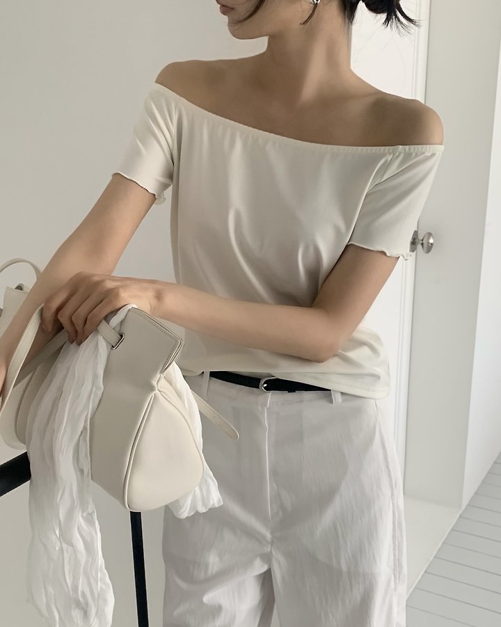 Something Else - Korean Women Fashion - #womensfashion - Way Off-Shoulder Short Sleeve Tee - 7