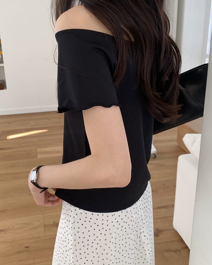Something Else - Korean Women Fashion - #womensfashion - Way Off-Shoulder Short Sleeve Tee - 9