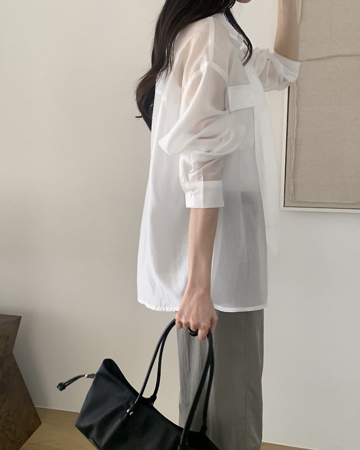 Something Else - Korean Women Fashion - #womensfashion - Dove Tencel Slit Shirt - 2