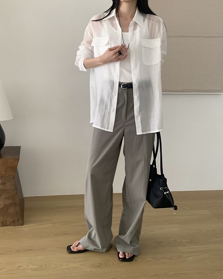 Something Else - Korean Women Fashion - #momslook - Dove Tencel Slit Shirt - 4