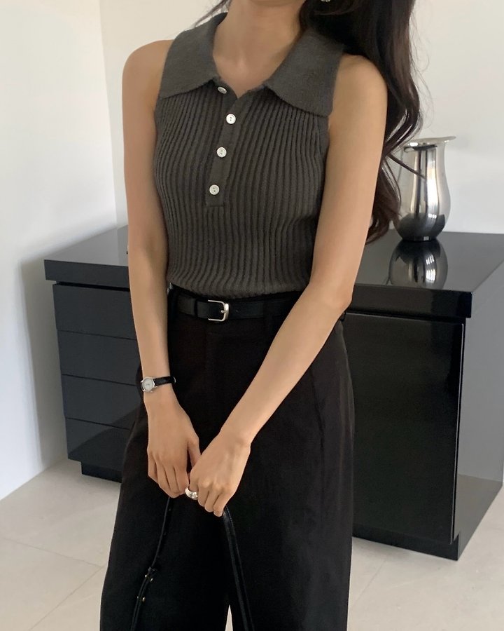 Something Else - Korean Women Fashion - #womensfashion - Noah Collar Sleeveless Knit - 6