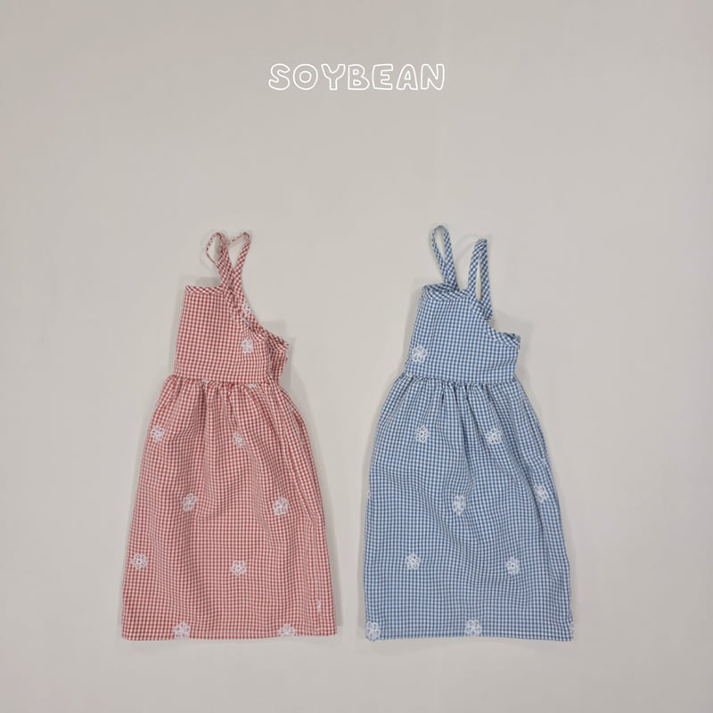 Soybean - Korean Children Fashion - #childofig - Flower Check Strap One-piece - 7