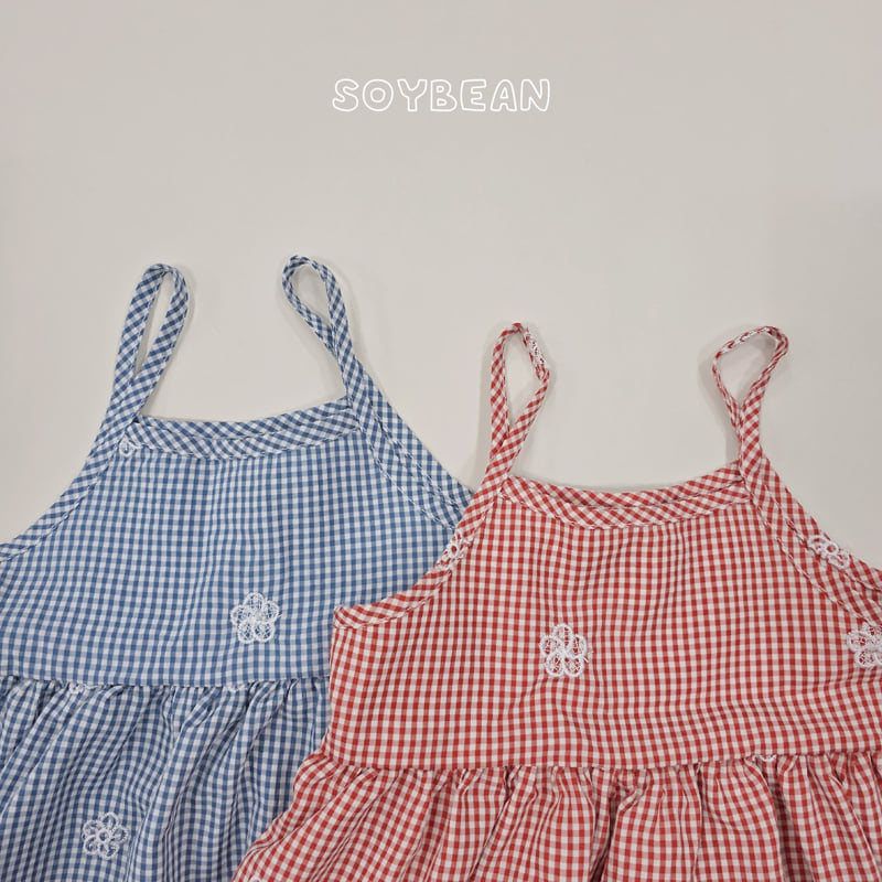 Soybean - Korean Children Fashion - #discoveringself - Flower Check Strap One-piece - 10