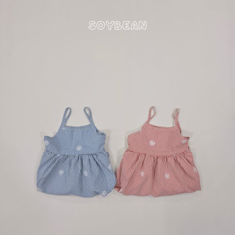 Soybean - Korean Children Fashion - #fashionkids - Flower Check Strap One-piece - 11