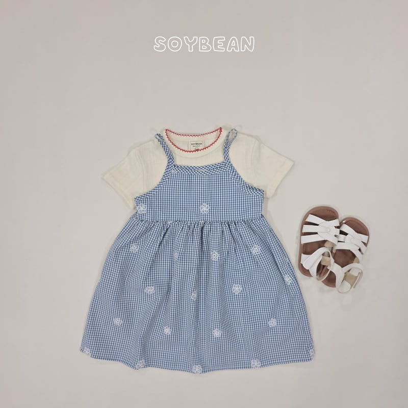 Soybean - Korean Children Fashion - #magicofchildhood - Flower Check Strap One-piece - 3