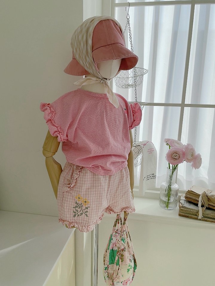 Studio M - Korean Children Fashion - #designkidswear - Berry Frill Stripe Tee - 3