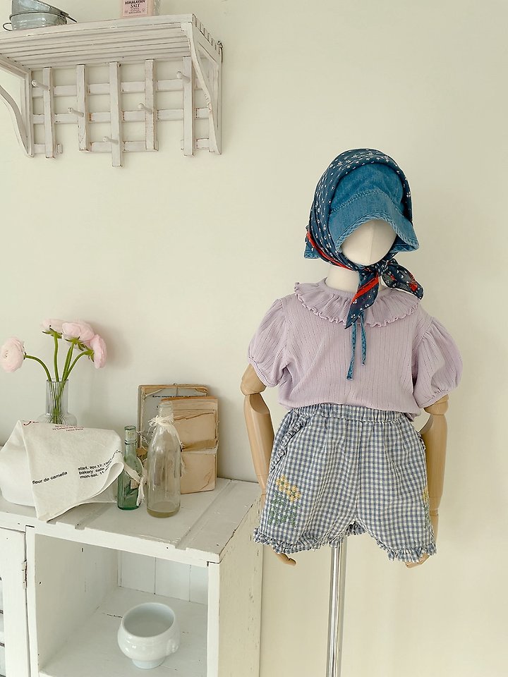 Studio M - Korean Children Fashion - #designkidswear - Check Embroidery Frill Shorts - 2