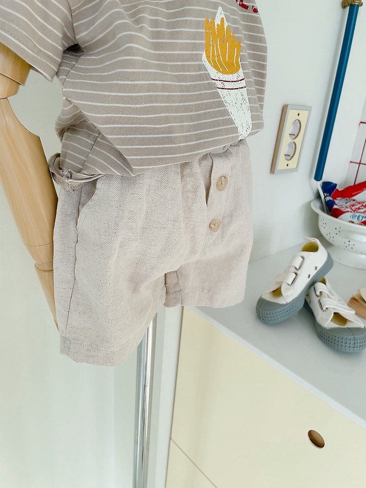 Studio M - Korean Children Fashion - #designkidswear - Linen Button Shorts - 8