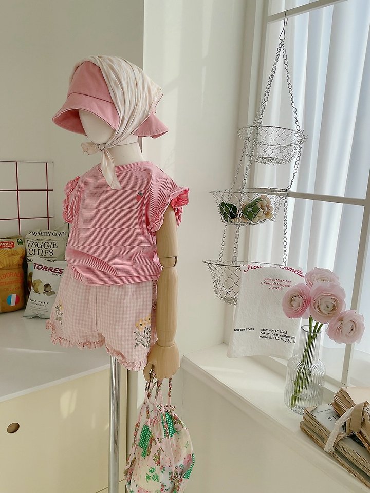 Studio M - Korean Children Fashion - #designkidswear - Berry Frill Stripe Tee - 4