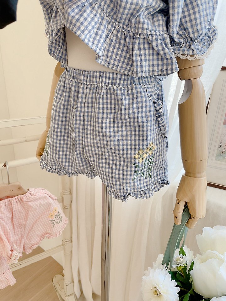 Studio M - Korean Children Fashion - #discoveringself - Check Embroidery Frill Shorts - 4