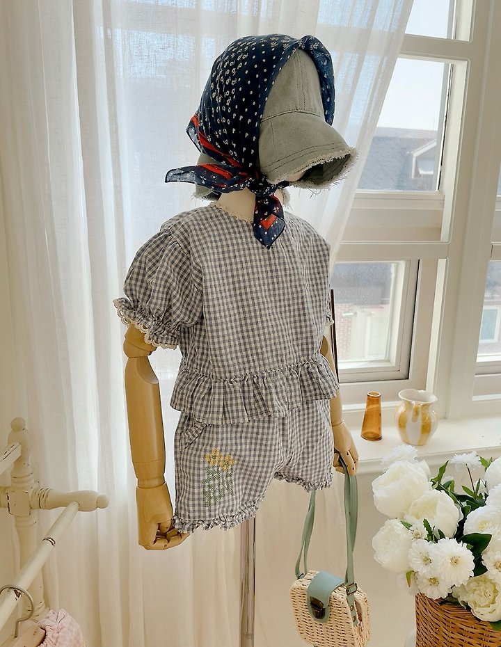 Studio M - Korean Children Fashion - #fashionkids - Check Back Button Blouse - 3