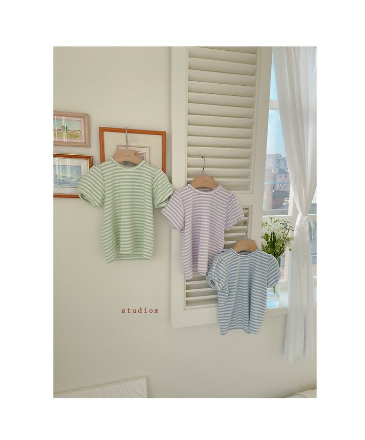 Studio M - Korean Children Fashion - #fashionkids - Candy Stripe Puff Tee