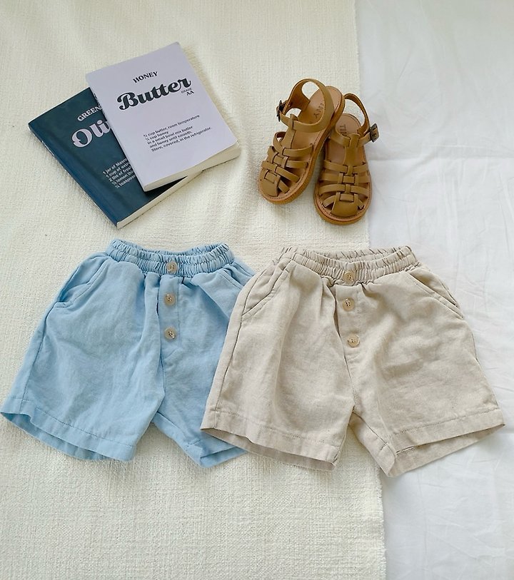 Studio M - Korean Children Fashion - #fashionkids - Linen Button Shorts - 10