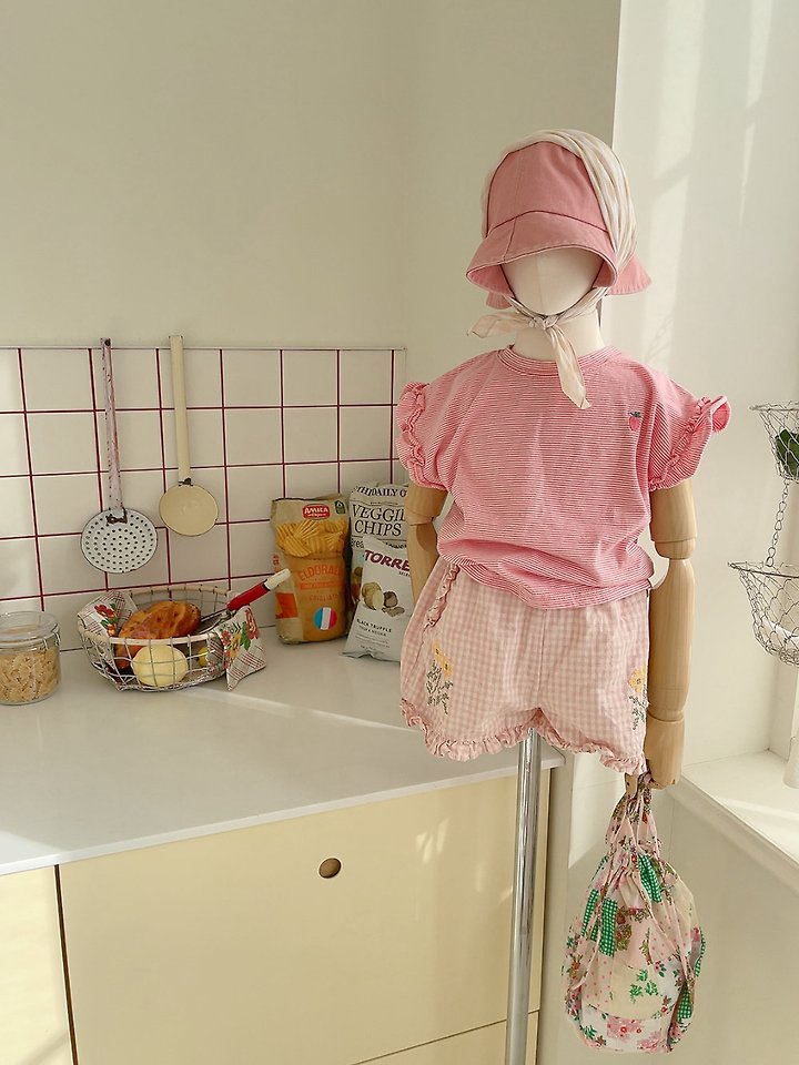 Studio M - Korean Children Fashion - #kidsshorts - Berry Frill Stripe Tee - 6
