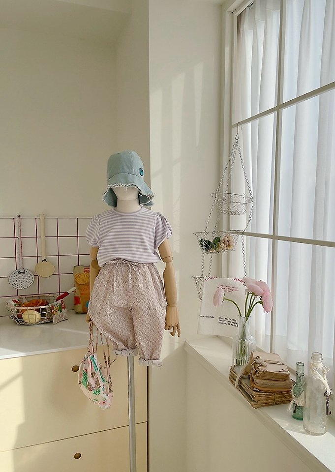 Studio M - Korean Children Fashion - #kidsshorts - Candy Stripe Puff Tee - 2